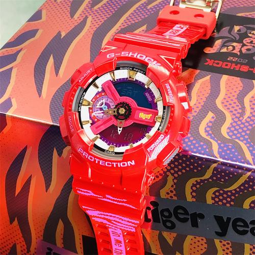 热销casio5600联名_卡西欧虎年限定 gshock生肖牛年红色金属方块联名