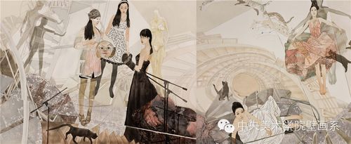 《错位》/岳小飞/185x500cm/绢本/矿物颜料/2012