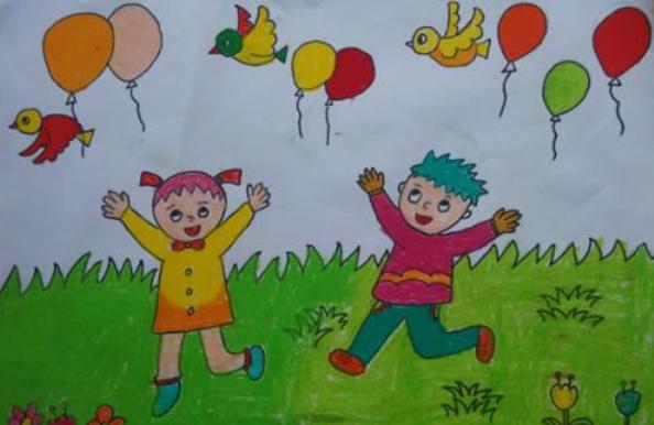 和好朋友在一起玩的儿童画