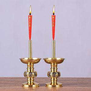 香炉家用室内供奉带蜡烛台古铜财神供灯佛灯莲花灯新年全铜祭祖焟