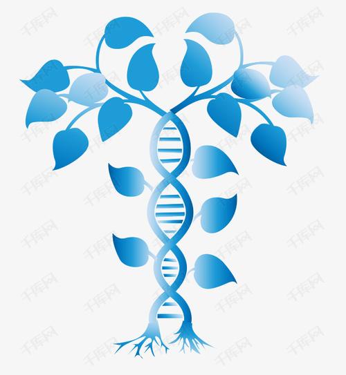蓝色叶子dna插画的素材免抠蓝色叶子装饰dna基因蓝色dna卡通插画现代