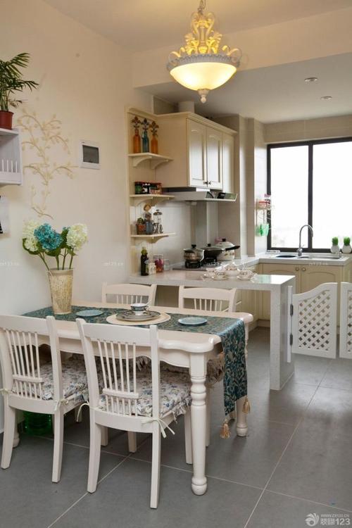 地中海厨房餐厅一体设计图_装修123效果图