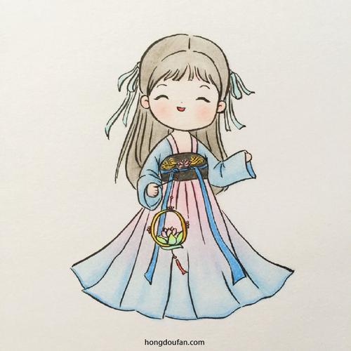 放花灯的穿着古装裙子的小女生简笔画大全