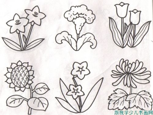 儿童画 简笔画 手绘 线稿 花草树木             花树木简笔画