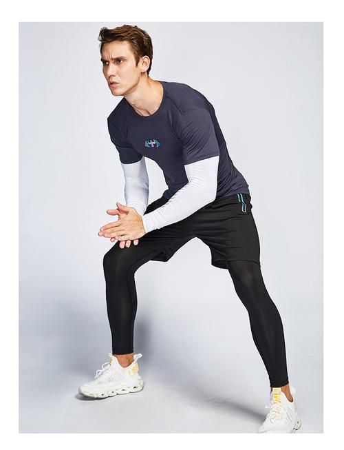 一手货源男士新款紧身压缩裤跑步短裤三件套男子健身房套装假两件