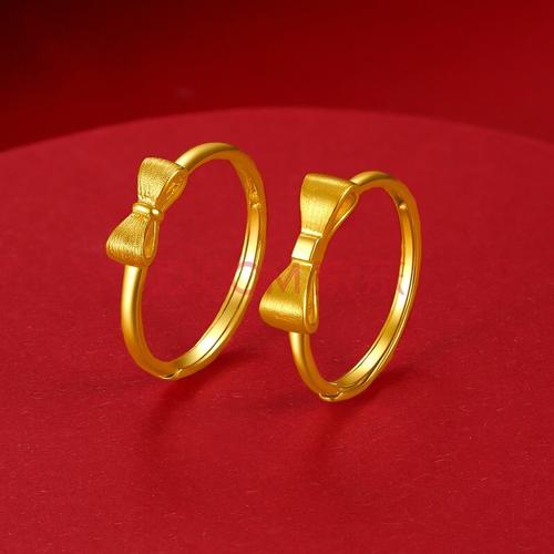 老鳯祥同款999足金公主蝴蝶结戒指黄金珠女士3d纯硬金