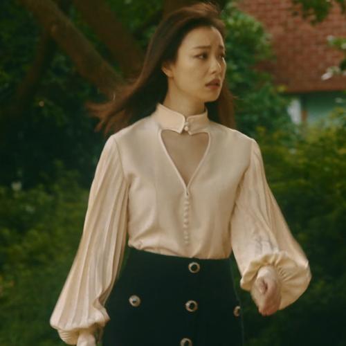 流金岁月倪妮朱锁锁同款衣服早春新款灯笼褶皱爱心衬衫