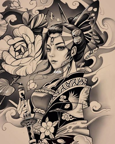 艺妓纹身 纹身手稿_纹身_我的纹身分享_美妆_彩妆