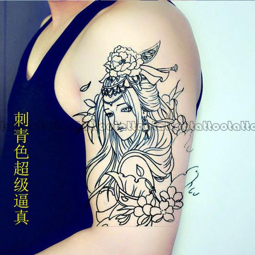 新款骚纹身艺伎花旦美女线条图案花臂手稿图刺青逼真防水 赵云