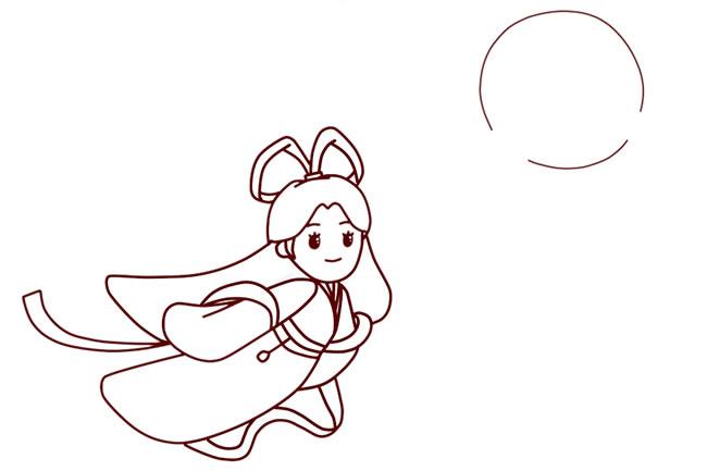 嫦娥奔月简笔画中秋节嫦娥奔月简笔画彩色画法步骤图解