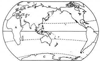 读世界海陆分布轮廊图,回答下列问题
