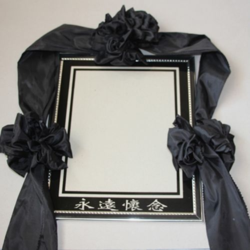 遗像相框带框花 手绑立体镜框花相框花黑纱黑花遗像绸