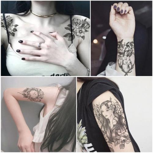 25张花臂纹身贴防水女持久花性感仿真胸口锁骨半臂彩绘刺青网红贴