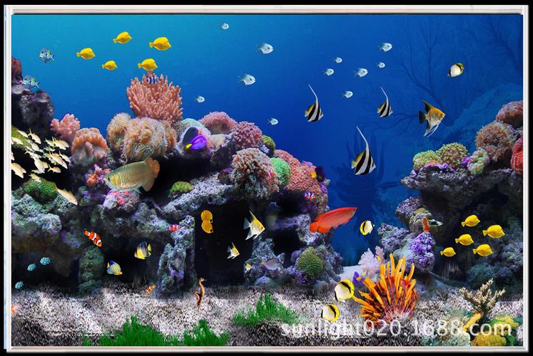 个性化定制三维立体海底世界水族鱼缸背景led发光3d立体背景