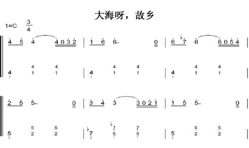 大海啊故乡 c大调 初学者 简易好听版 钢琴双手简谱 钢琴谱 钢琴简谱