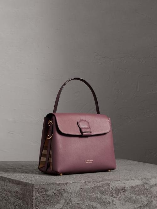 mahogany red medium grainy leather and house check tote bag