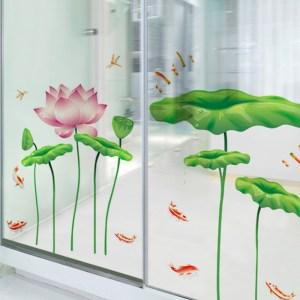 中国风荷花玻璃门贴纸贴画客厅书房背景墙壁纸自粘卫生间防水贴花