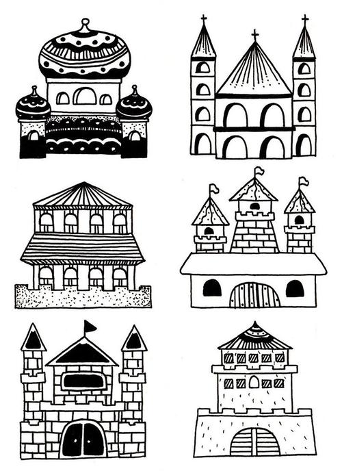 黑白简笔画,房屋建筑简笔画集