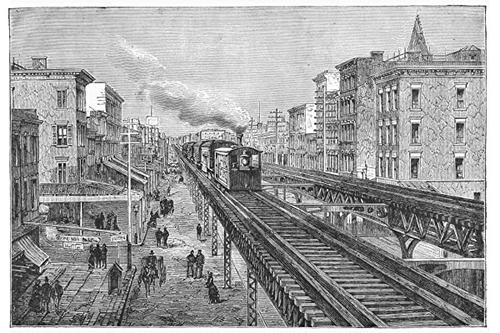 纽约埃尔火车 1878 年纽约市*市高架铁路从电池到*公园木材雕刻法文 c