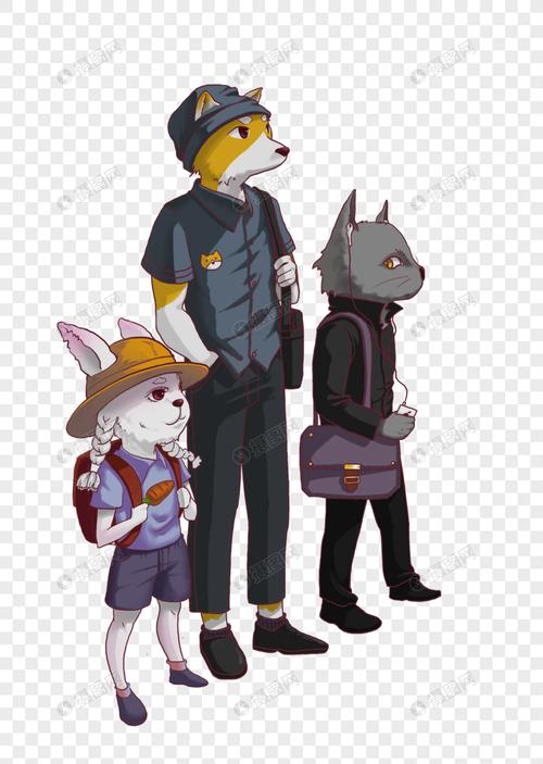 免抠元素 手绘/卡通元素 动物拟人上学.psd