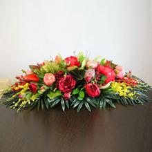 花会议长桌摆花饭店年会会议花台花长桌花餐桌花花摆放