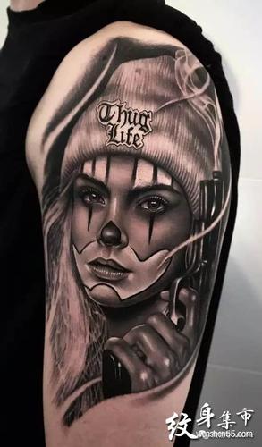 奇卡诺纹身亡灵女郎纹身欧美写实纹身