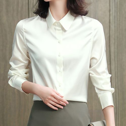 真丝衬衫2021春秋经典翻领长袖开衫办公衬衫女打底衫