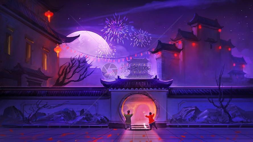 新年除夕夜插画图片下载-正版图片400100635-摄图网