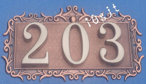 门牌203花边古铜底银色号码 酒店房号牌