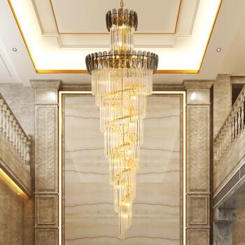 思洛迪复式楼大吊灯别墅客厅中空简约楼中楼跃层轻奢长水晶旋转楼梯灯