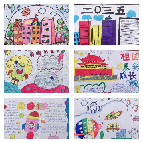 童心绘未来～羊里中心小学各中队举办"心中的2035"手抄报展