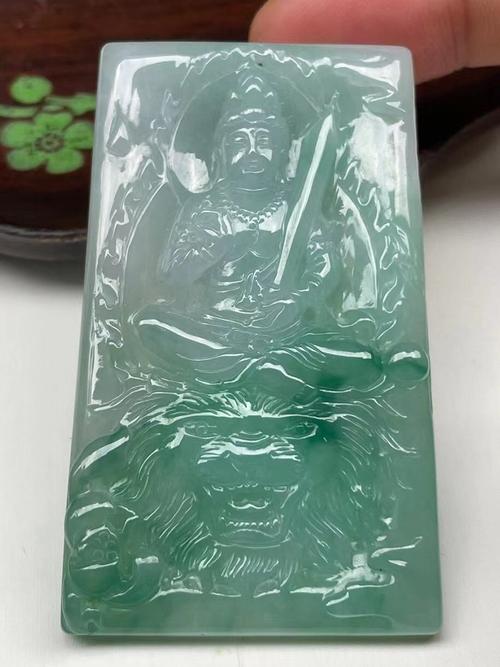 源头翡翠 翡翠飘花文殊菩萨吊坠 缅甸天然翡翠玉石挂件珠宝首饰项链