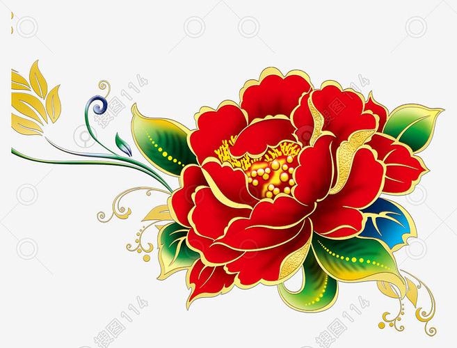 传统富贵手绘牡丹花