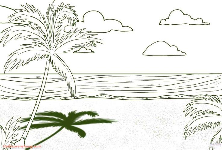 沙滩风景简笔画图片