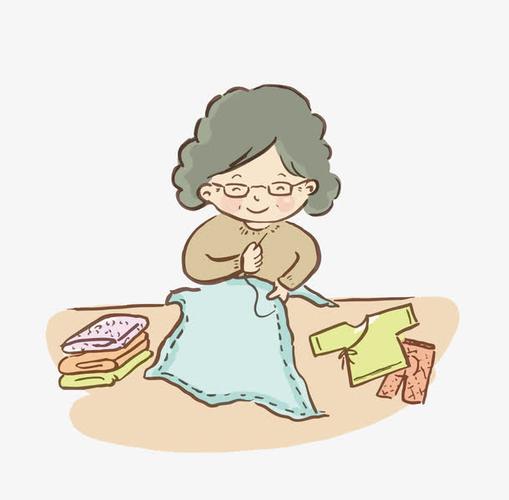 卡通戴眼镜外婆缝衣服