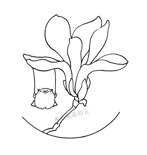 简笔画教程,在一朵玉兰花上荡秋千呀,小白越来越调皮了
