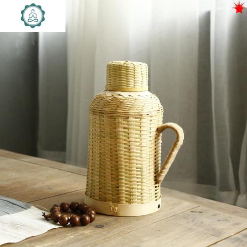 竹编热水壶家用复古暖水壶玻璃内胆老式开水瓶茶室保温瓶竹编暖壶封后
