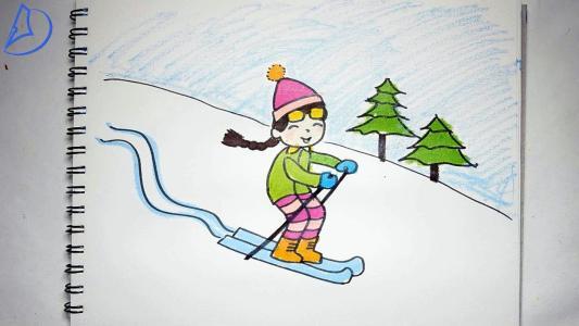 简笔画滑雪少儿
