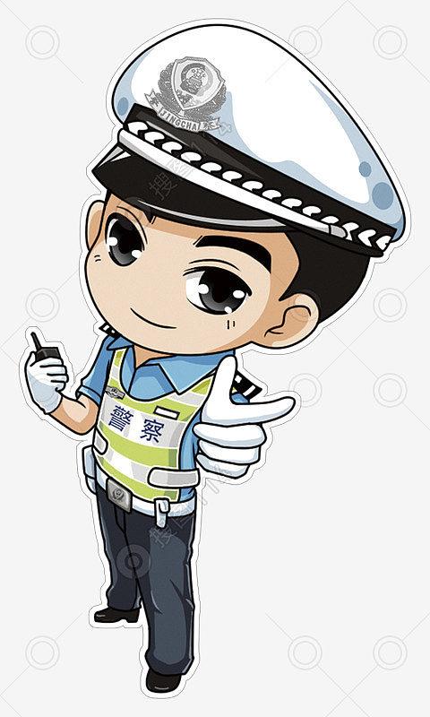 手绘卡通帅气警察插画素材