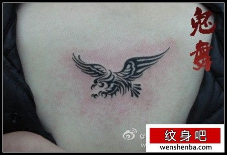 女人背部时尚的图腾老鹰纹身图案