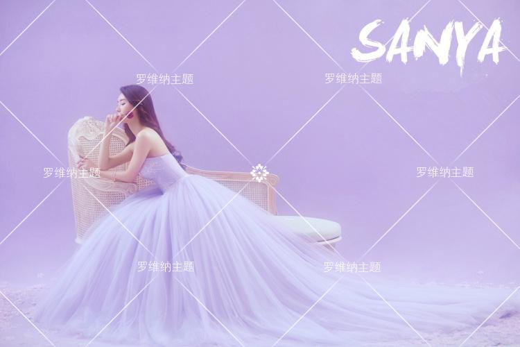影楼主题婚纱2016夏新款摄影写真拍照礼服淡紫色抹胸软网长拖尾群