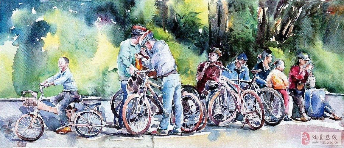 自行车,水彩画