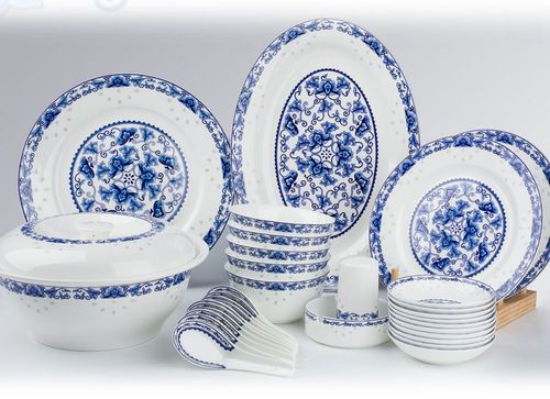 景德镇陶瓷餐具套装 正品56头釉中青花瓷 骨瓷餐具套装 陶瓷套具