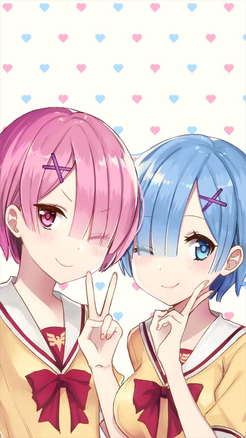 有超能力的双胞胎姐妹来了,日漫奇幻动漫拉姆和雷姆的插画壁纸