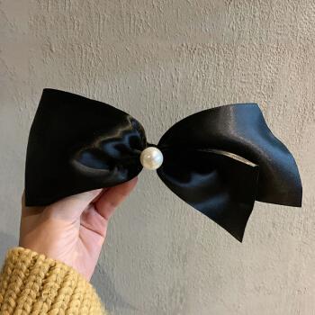 发饰 发夹 黑色蝴蝶结弹簧夹优雅韩国洋气后脑勺马尾夹网红珍珠顶夹