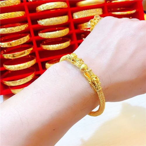 新款欧币霸气男士双龙开口手镯镀金f手镯男款久不褪色沙金首饰礼