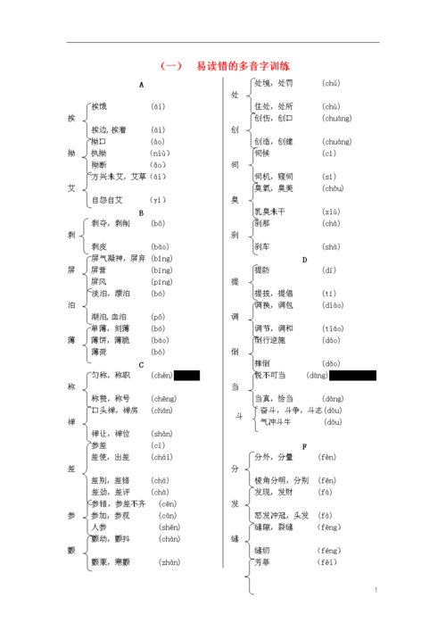 总复习 第一部分 积累与运用 专题一 字音字形(一)易读错的多音字训练