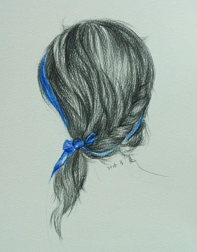 原创作品:彩铅头发背影