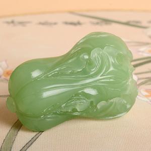 天饰和田玉百财吊坠玉白菜手把件飘翠青海料鲜活叶片徐徐附带证书