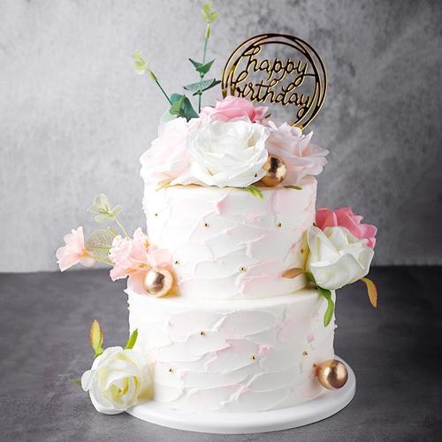 2021女士生日蛋糕图片,2021生日蛋糕图片 双层花卉生日蛋糕模型仿真2021新款网红塑胶假蛋糕样品摆件【11月30日